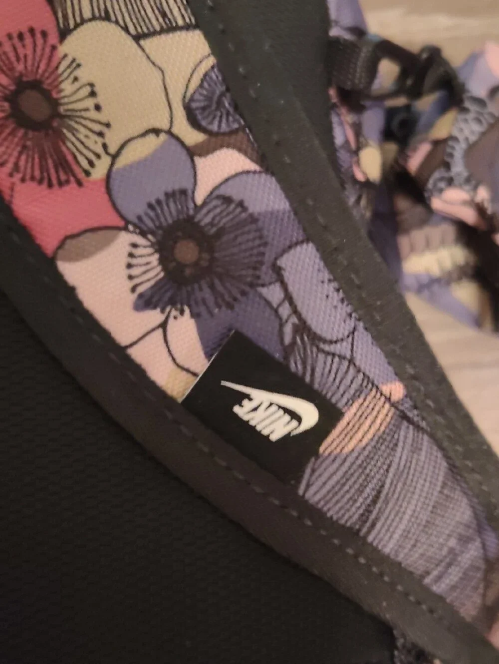 Nike Black Backpack with Purple and Pink Floral Print